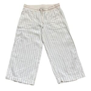 Athleta Cream White Pinstripe Cropped Wide-Leg Pants